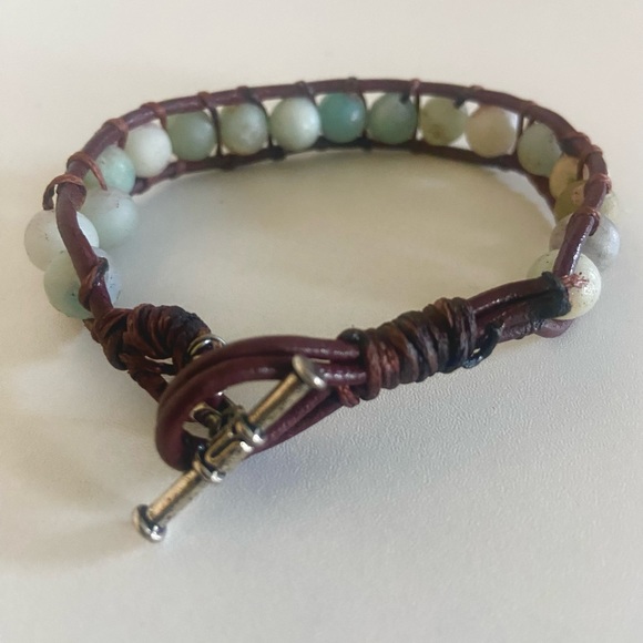 Hand crafted leather and  Amazonite bracelet - Picture 2 of 4